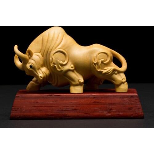 Small sculpture bull 9CM wood Carving hand carved Statue Decoration Carving Crafts Home Decors