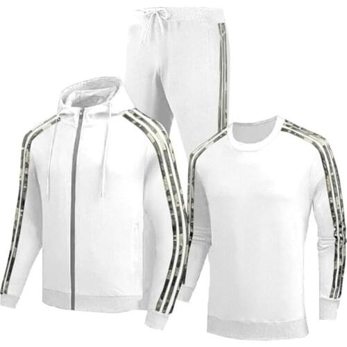 2021Casual blank printing high quality cotton Fashion Spring Autumn Short sleeve Mens jacket + sweater + pants three-piece suit