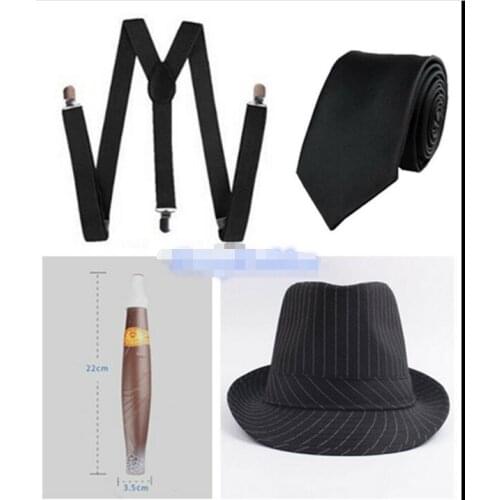 Mens 20s 1920s Gangster Set Hat Braces Tie Cigar Gatsby Costume disfraz mujer Accessories fantasias adulto men