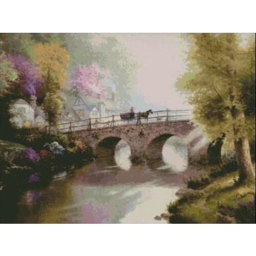 Old bridge Forest Scenery Cross Stitch Kits Needlework 14CT Unprinted Embroidered Top Quality DIY Handmade Decoration