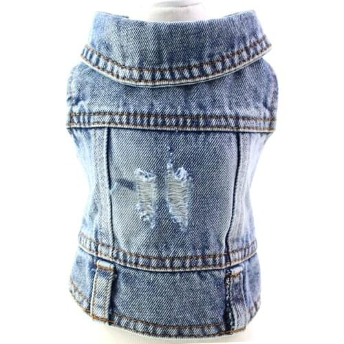 2021 New Pet Dog Jeans Jacket Denim Coats Holes Vest Pet Puppy Spring/Summper Apparel 6 sizes 4 Colours