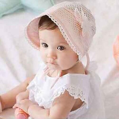 New Spring Summer Sweet Princess Hollow Baby Girls Hats Lace-up Beanies Cotton Bonnet Infant Kids Flower Beanie Lace Floral Caps
