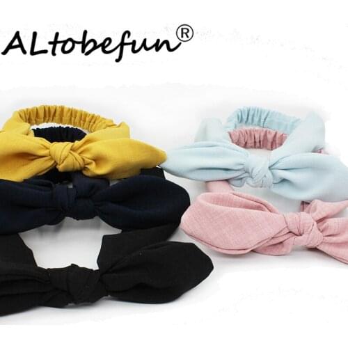 ALTOBEFUN New Women Hair Accessories Female Solid Color Cute Girl Bow Hair Band Ladies Headband For Wash Face AFD127