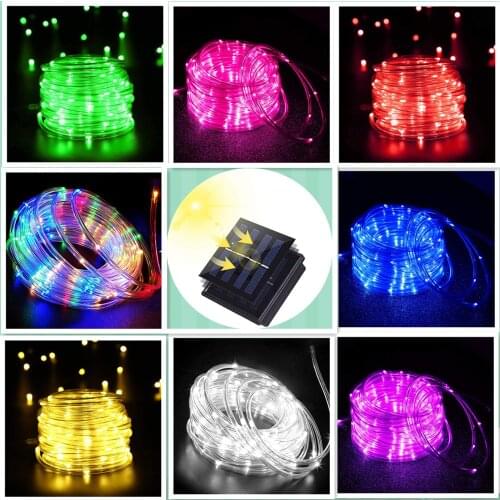 2021 Upgrade Solar Holiday Christmas Decoration Tube Rope String Light 12/22M 8 Mode Decors Halloween New Year Wedding Festoon