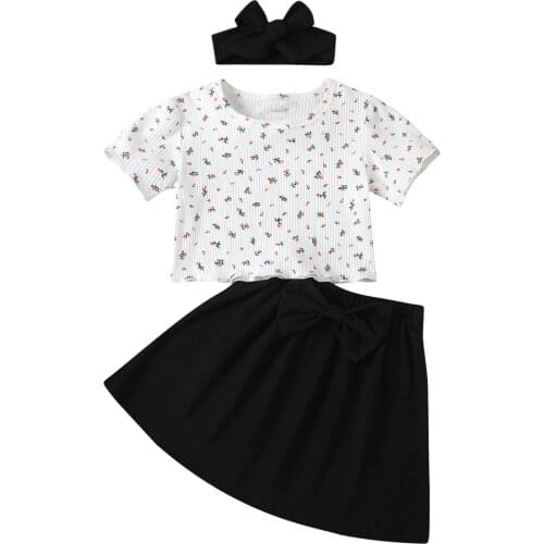 1-5Y Girl Clothes Baby Girls Set Baby Short Sleeve Shirt With Skirt Headband Kids Clothes одежда для девочек комплекты одежды