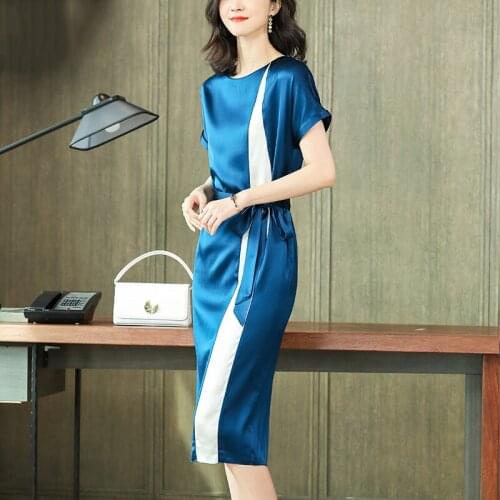 Genuine Silk Dresses for Women Summer 2021 Female High Waist Dress Midi Dress Ladies Elegant Woman Cloth Sukienki Letnie Zjt2524