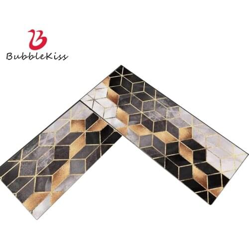 Bubble Kiss Long Strip Kitchen Carpet Diamond Pattern Area Rugs For Living Room Gold Lines Decor Floor Mat Home Bedside Foot Pad