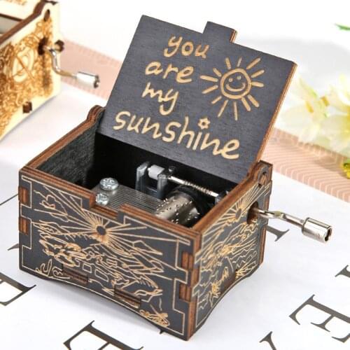 Retro Wood Hand Cranked Music Box Carved Kid Child Birthday Gift Home Decor You Are My Sunshine Birthday Christmas Gift