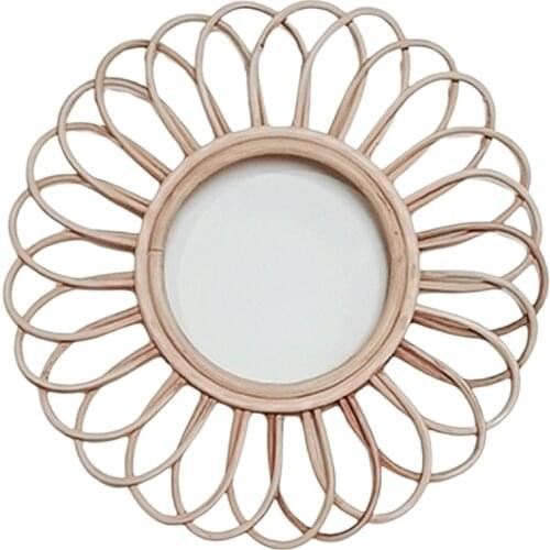 Rattan Art Decor Flower Frame Makeup Mirror Dressing Wall Hanging Mirrors Bedroom