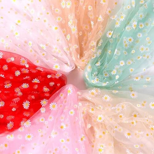 Daisy Flower Printing Mesh Cloth French Net Lace Fabric DIY Curtain Baby Childrens Clothing Wedding Dress Tulle Fabric 0.5M