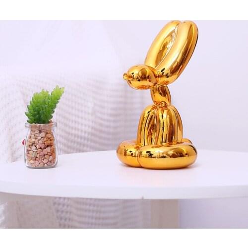 Animals Figurine Resin Cute Shiny Balloon dogs Shape Statue Art Sculpture Figurine Craftwork Home Decor with Antiskid Mat Lucky