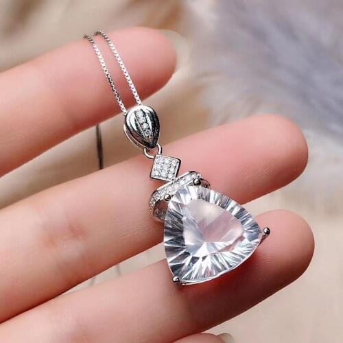 Natural And Real White crystal necklace pendant Natural White crystal Pendant 925 sterling silver Fine jewelry 15*15mm