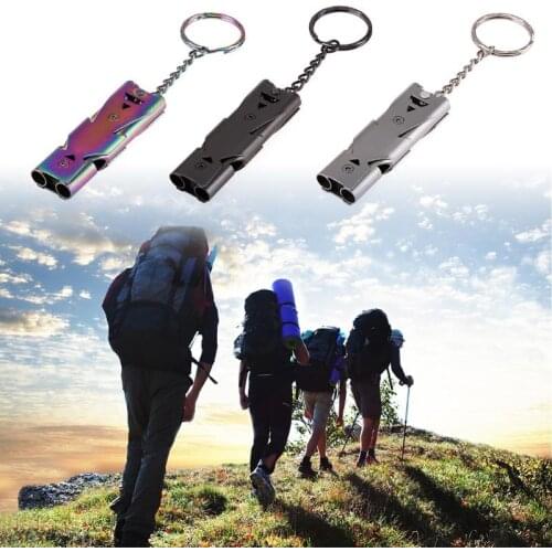3 Colors Stainless Steel Whistles Double Pipe High Decibel Emergency Survival Whistle Keychain Cheerleading Whistle for Camping