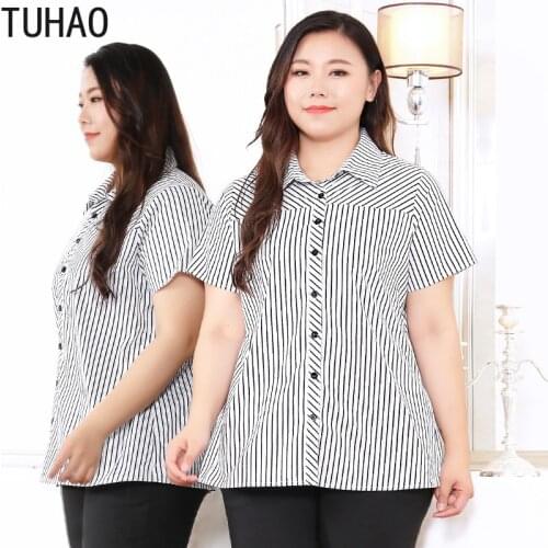 TUHAO Large Size 10XL 9XL 8XL Womens Striped Shirt Female Summer FORMAL Casual Shirt Blouse Office Blouses Plus Size WM19