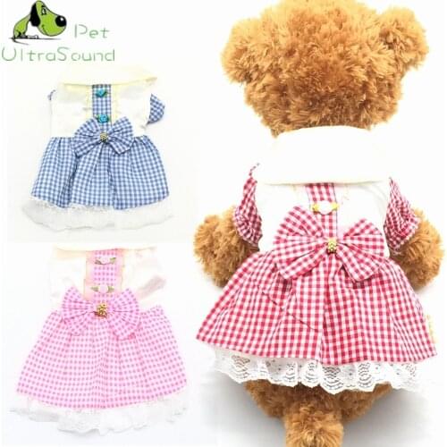 ULTRASOUND PET Cute Bow Plaid Tulle Dog Dress Tutu Skirt Summer Puppy Clothes Princess Dog Wedding Dress XS-XXL