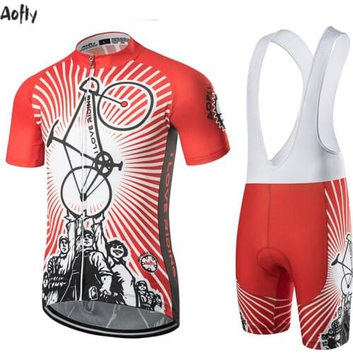 Aofly Cycling Jersey Set Short Sleeve MTB Bike Clothing Ropa Ciclismo Team Sun Red people Hand Bicycle Jersey Maillot Ciclismo