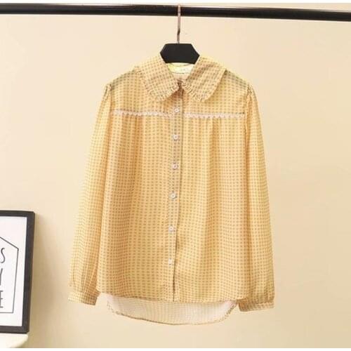 Plus Size XL-4XL Womens Chiffon Blouse Long Sleeved Plaid A-line Tops Vintage Muslimah OL Blusas