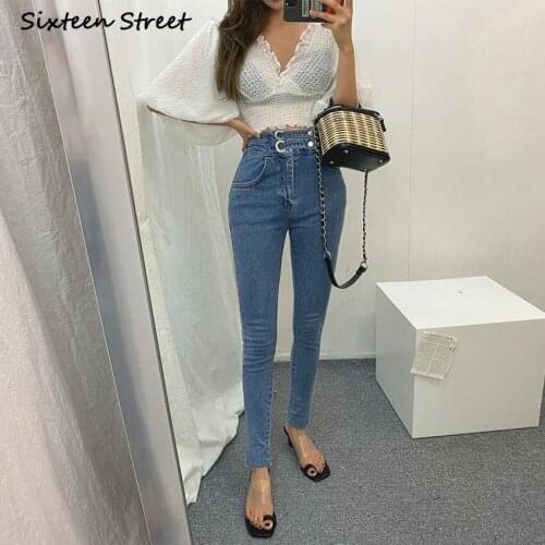 Chic Retro Womens High Waist Jeans Elastic Vintage Clothes Korean New Fashion Y2K Pants Aesthetic Denim Skinny Jean Femme 2020