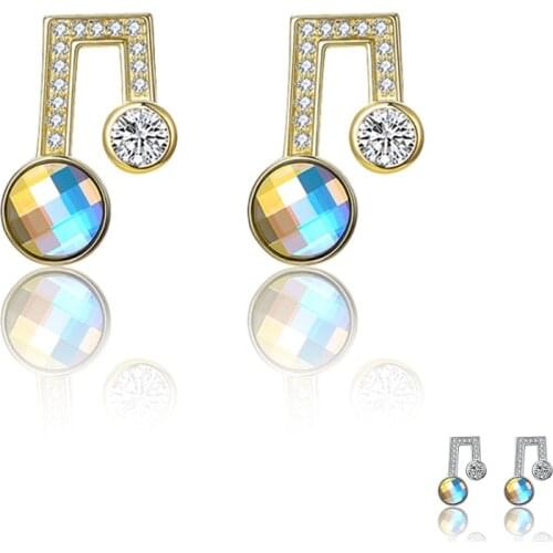 SILVERHOO 925 Sterling Silver Note Color Stud Earrings For Women Austria Crystal Female Cute Earring Anniversary Fine Jewelry