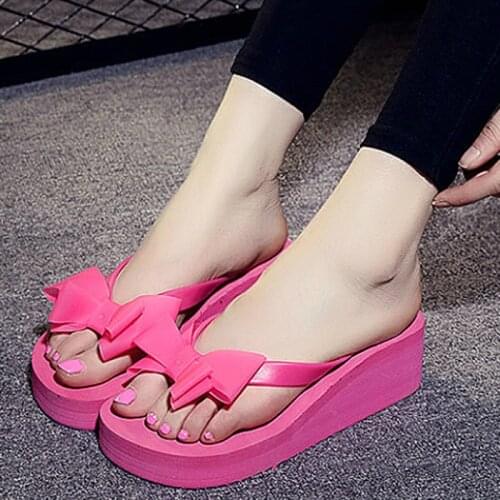 High Heels Women Flip Flops Summer Sandals Platform Wedges Slippers EVA Bow Fashion Beach Shoes Woman