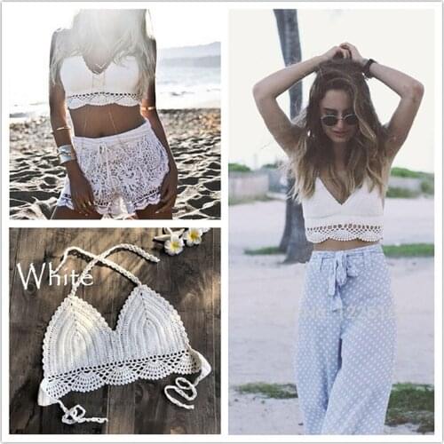 Bralette Deep V-neck Knitting Halter Cami Tank Crop Top Sexy Backless Crochet Knit Beach Bra Women Summer