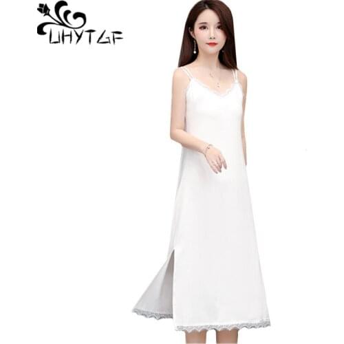 UHYTGF dresses for women fashion lace Suspenders sexy dress temperament sweet long dress splice hollow elegant dresses 5XL 1066