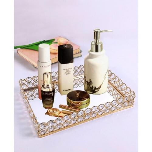 GOLD Nordic Mirror crystal Style Storage Baskets Box Simplicity Style Home Organizer For Jewelry Necklace Dessert Plate