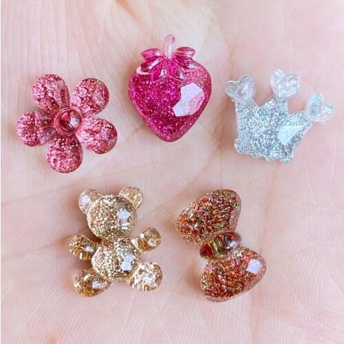 10/20Pcs New Mix Shiny Cartoon Animals / Flowers Flat Back Resin Art Supply Decoration Charm Craft Hair Bow Accessories J51