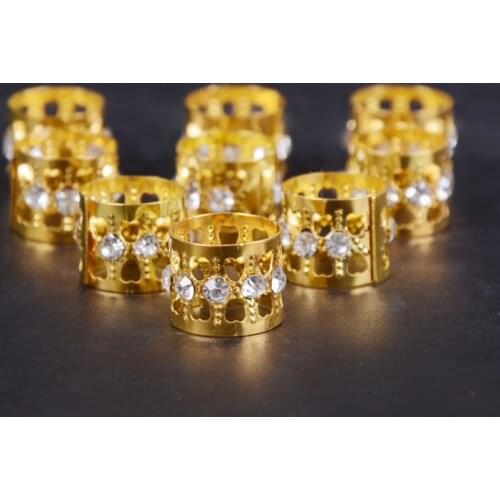 10/20 Pcs Gold Rhinestone Ring Dreadlock Beads for Braids Hair Beads for Dreadlocks Adjustable Hair Braid Cuff Clips