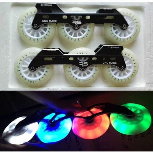 110mm LED flash wheel with 7000 alloy CNC skating frame ILQ-11 bearing for Inline speed skates shoes roller base 3X110mm 1 pair