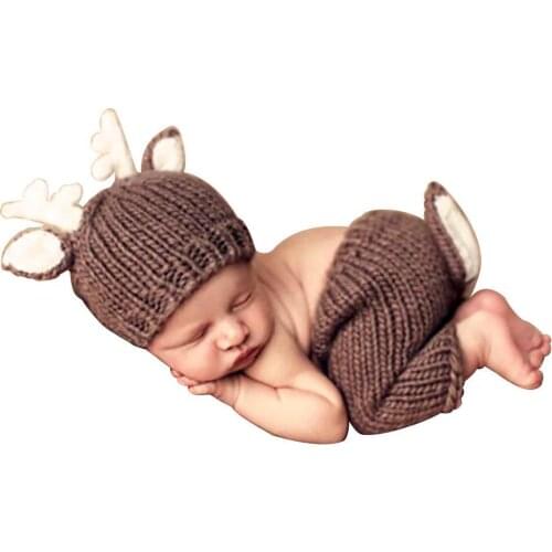 2Pcs/Set Newborn Baby Cartoon Deer Hat Pant Infant Costume Photography Props