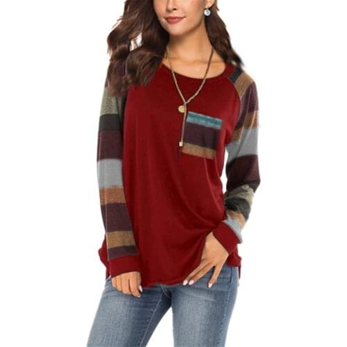 2020 New Women Spring Autumn Blouse Basic Color Long Sleeve Patchwork Casual Tunic Female Pullover Sweatshirt Dropshipping