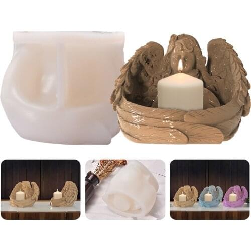 3d Angel Candle Holder Resin Mold Candlestick Silicone Mold Angel Wings Pot Silicone Molds For Church Home Decoration