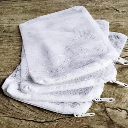 5pcs White zipper mesh bag Household goods storage bag Fish tank filter net bag Strong and durable