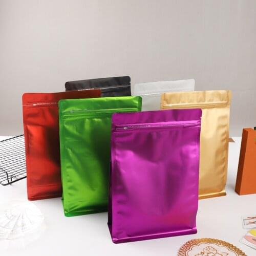 500Pcs/Lot Matte Colored Eight Sides Sealed Flat Bottom Foil Ziplock Pouch With Window Side Gusset Plastic Coffee Bags Wholesale