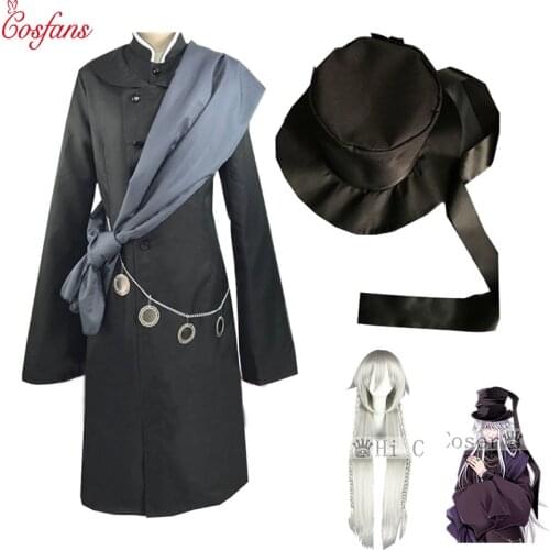 6PCS Black Butler Kuroshitsuji Undertaker men Cosplay Halloween women Party Costume Custom Made Full Set Hat And Chain and wig