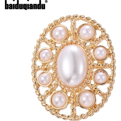 Baiduqiandu Gold Plated Oval Brooches Pins For Women Pearls Office Brooches Pins Gifts Anti-exhaust Factory Directly