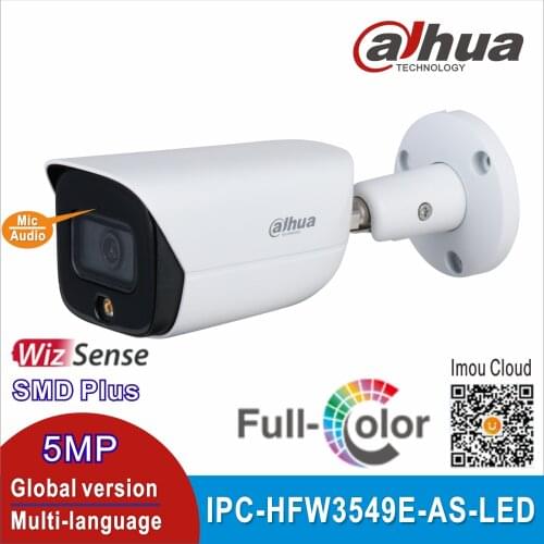 Free shipping Dahua IPC-HFW3549E-AS-LED 5MP Built-in Mic WizSense Full-color IP67 IR 30M built-in Mic AI Camera IP Camera