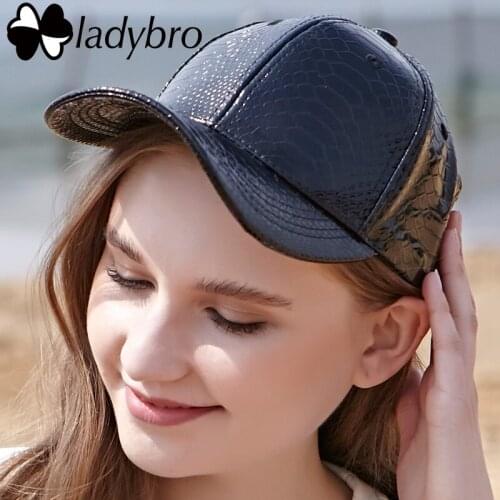 Ladybro Spring Pu Black Baseball Cap Women Hat Cap For Men Snakeskin Pattern Leather Cap Street Casual Snapback For Women