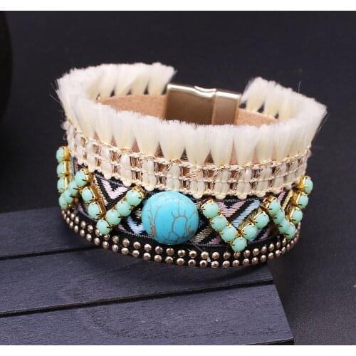 2019 Leather Bracelet Ethnic Style Vintage Lace Bracelet Bohemian Natural Stone Letter Handmade Bracelet Mothers Day Gift