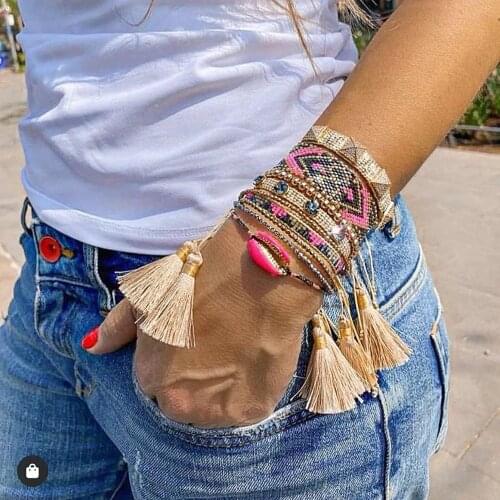 BLUESTAR Fashion MIYUKI Bracelet Turkish Eye Bracelets Mico Pave Pyramid CZ Armband Seashell Handmade Bead Jewelry Accessories