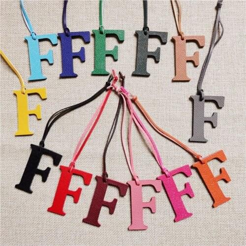 Rainbery DIY Alphabet A-Z F Genuine Leather Initial Capital English Letter Keychain Backpack Pendant Ladies Women Bag Charm
