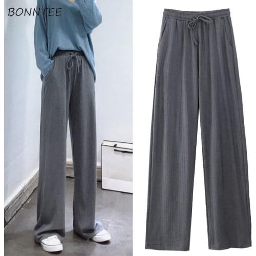 Pants Women Simple High Waist Straight Trousers Spring Fashion All-match Chic Soft Elegant Female Korean Style Pure Baggy Teens