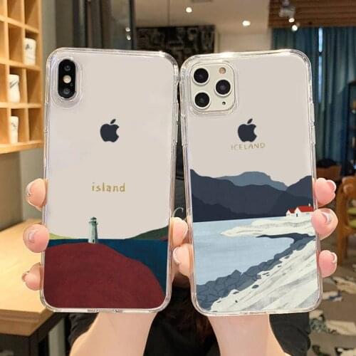 Nordic Icelandic landscape art Phone Case Transparent for iPhone 6 7 8 11 12 s mini pro X XS XR MAX Plus