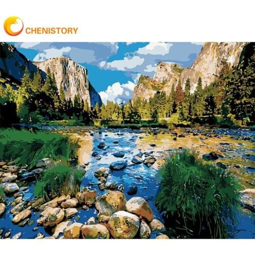 CHENISTORY Paint By Numbers Kits For Adults Children 60x75cm Frame Rivers Mountain Oil Picture By Number Home Wall Art Paints Gi