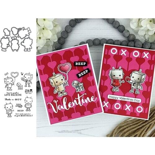 Valentines Day Love Robots Clear Stamps Coordinating dies for DIY Scrapbooking Craft Cards Transparent Stempels Silicone Seal