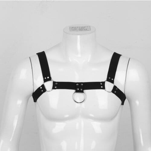Men Gay Harness Belt Body Chest Muscle Harness Lingerie with Metal O-rings Rivets Clubwear Role Play Costume Bondage Cage