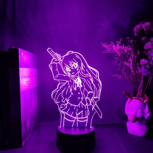 Video Game Figure 3D LED Night Light Toradora Taiga Aisaka for Bedroom Decor Manga Gift Colorful Nightlight Anime Waifu 3D Lamp