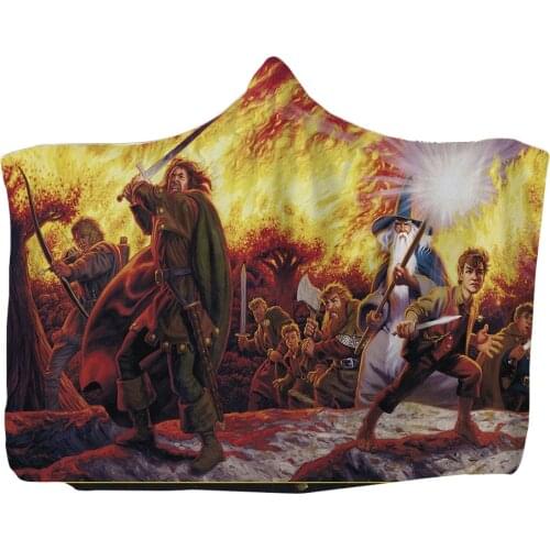 Magic Movie The Lord Ring Hobbits 3D Printed Flannel Hooded Blanket Picnic Wearable Fleece Throw Warm Gift for Kids Adults