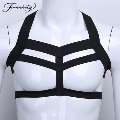 Hot Sale Elastic Wide Straps Men Exotic Body Chest Harness Bondage Male Sexy BDSM Bondage Tanks Underwear Men Lingerie